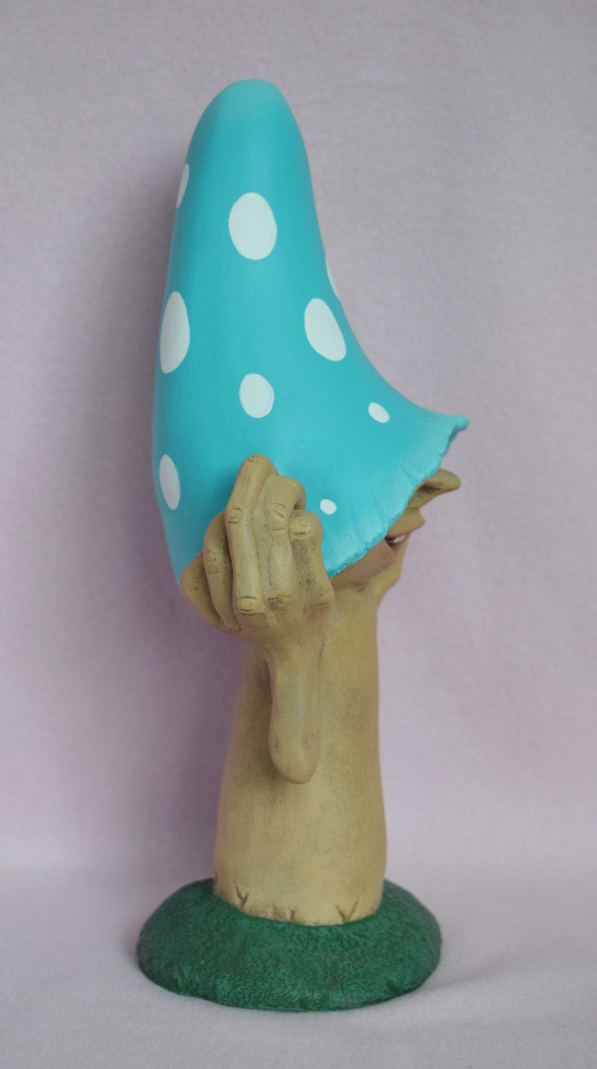 Mushroom Yard Art - Garden Decor Mushroom - Funny Mushroom Man - Mushroom With Polka Dots - Garden Decor - Blue Mushroom -Ready to ship gift