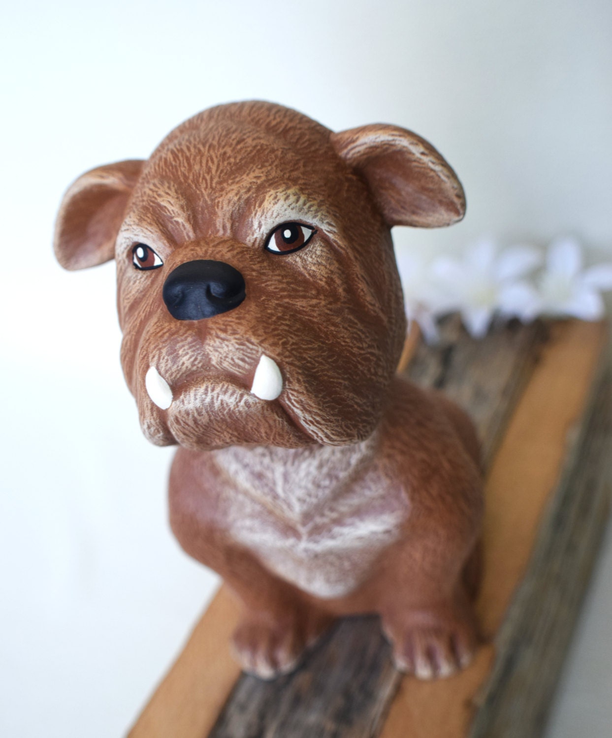 Ceramic Bull Dog Bobblehead | Bobblehead Baby Shower Gift | Bulldog Nursery Decor | Bobble Head Baby Room Puppy | - Teresa's Ceramics