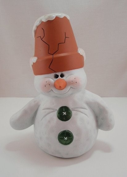 Snowman with a Garden Pot Hat - Teresa's Ceramics