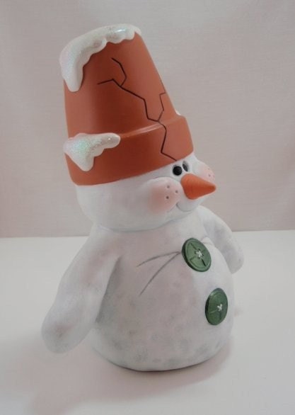 Snowman with a Garden Pot Hat - Teresa's Ceramics