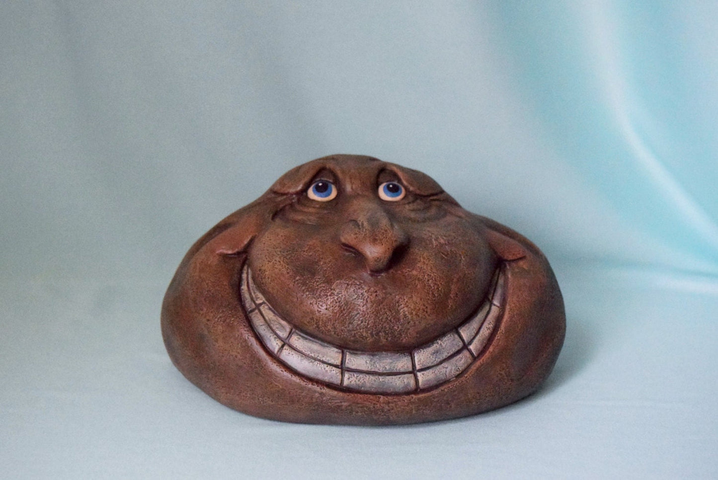 Garden Art - Garden Decor - Sculpture - Yard Art - Rock Face - Ceramic Rock - Gardener Gift - Grinning face - Gift for Mom