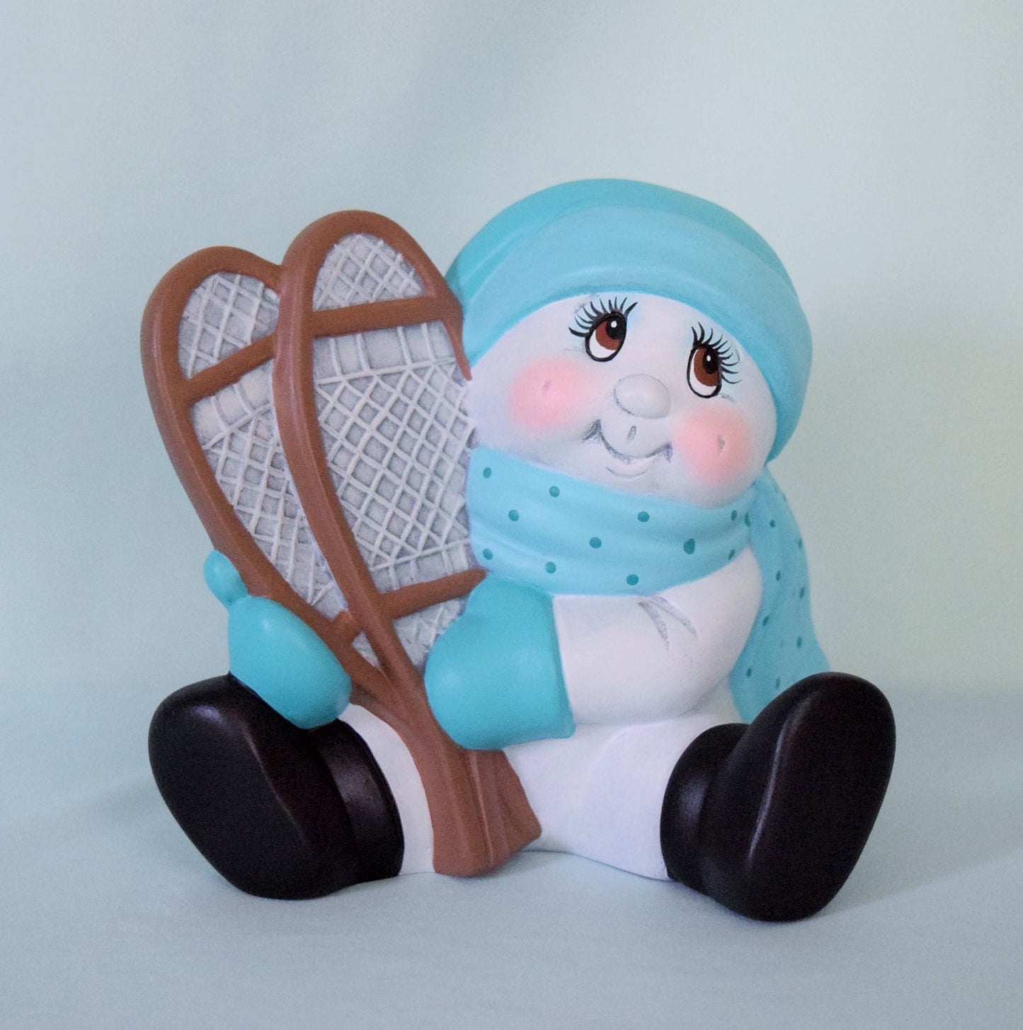 Snowman with snowshoes - Cute blue snowman - Christmas decoration - Snowman figurine - Ceramic snowman decor - Christmas gift for Mom