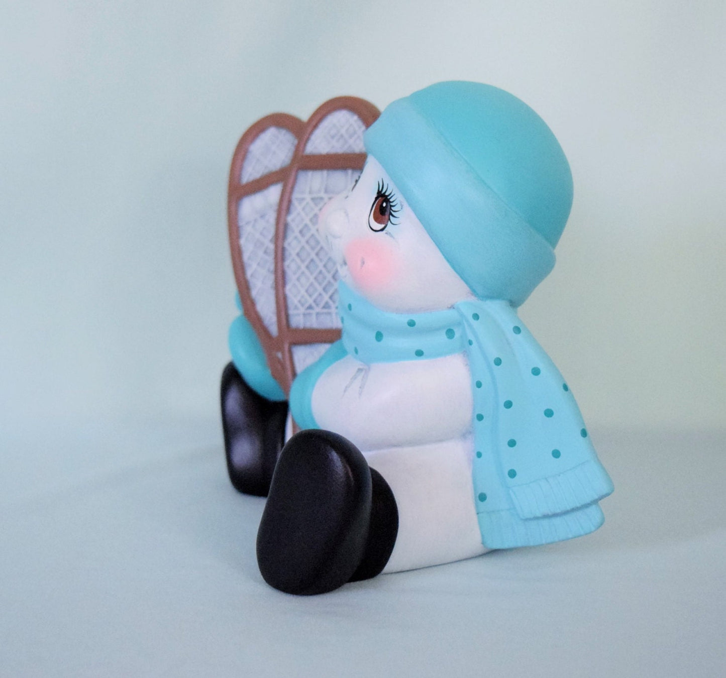 Snowman with snowshoes - Cute blue snowman - Christmas decoration - Snowman figurine - Ceramic snowman decor - Christmas gift for Mom