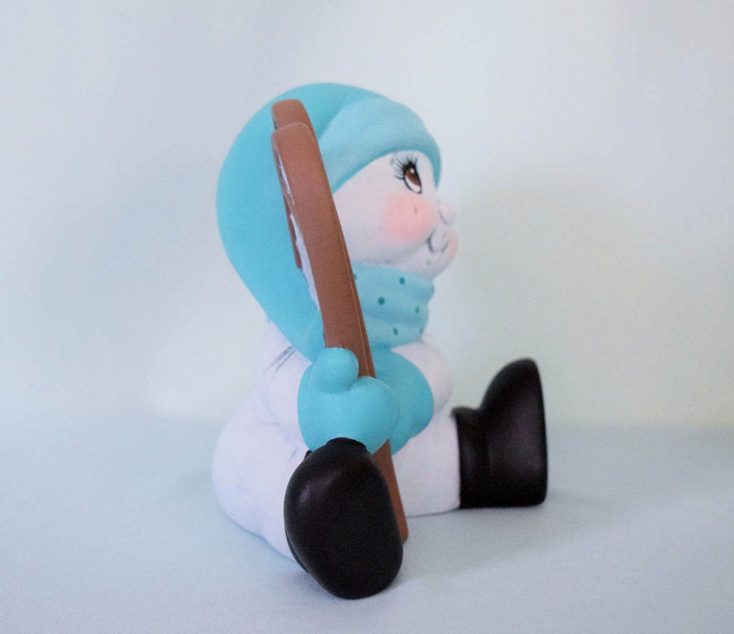 Snowman with snowshoes - Cute blue snowman - Christmas decoration - Snowman figurine - Ceramic snowman decor - Christmas gift for Mom