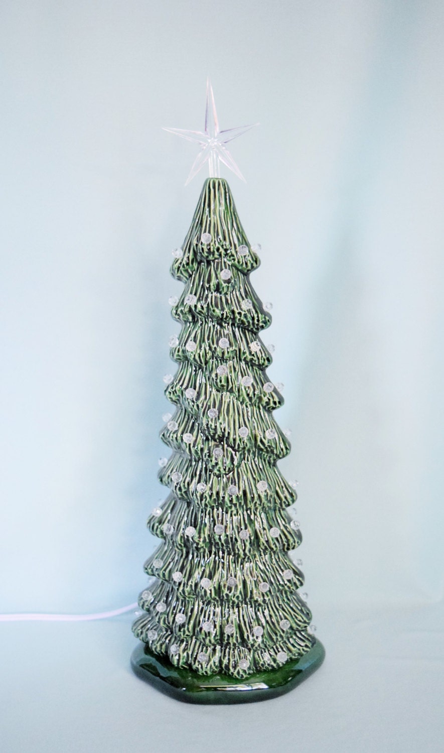Vintage-Style Slim Green Lighted Christmas Tree Centerpiece - 13 Inch Tall Holiday Decoration