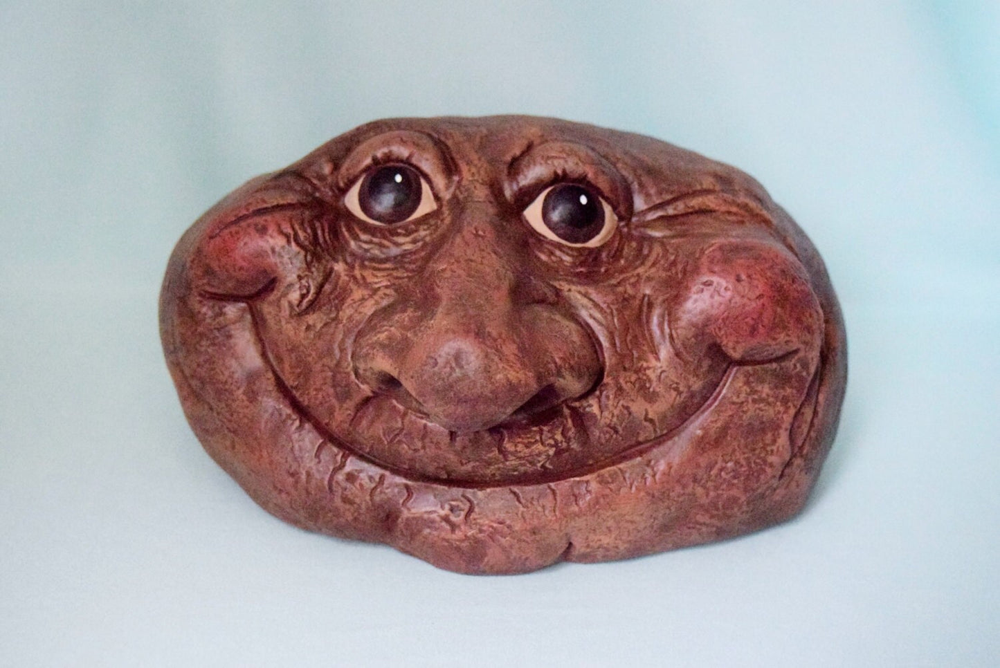 Quirky Ceramic Rock Face Garden Sculpture - Unique Yard Art with Green Eyes - Father's Day Gift