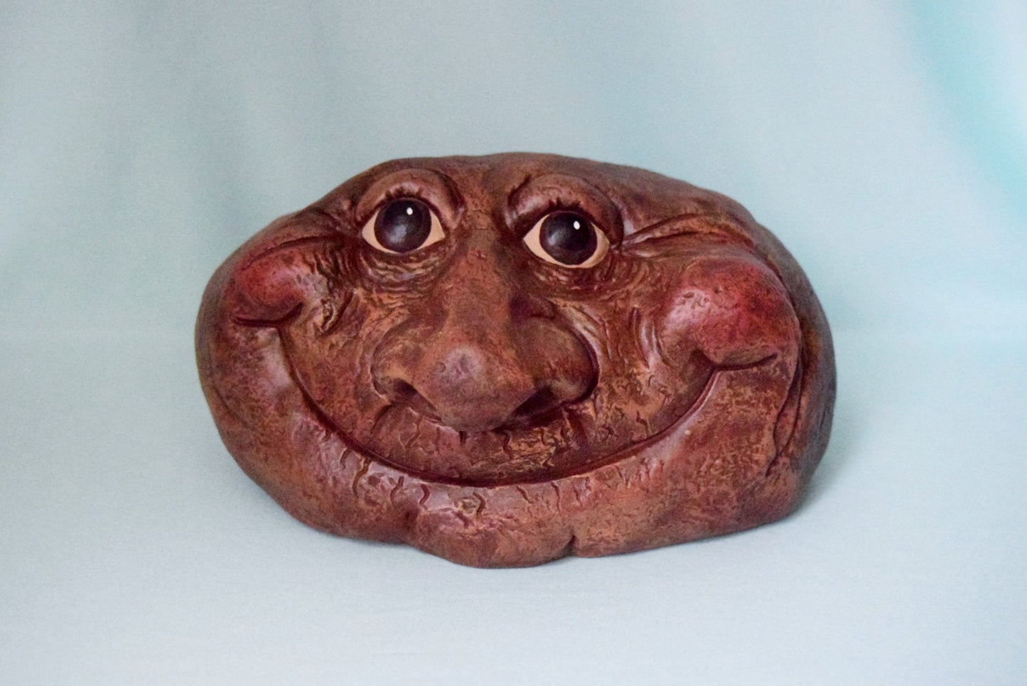 Quirky Ceramic Rock Face Garden Sculpture - Unique Yard Art with Green Eyes - Father's Day Gift