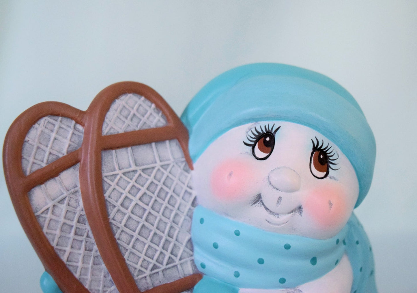 Snowman with snowshoes - Cute blue snowman - Christmas decoration - Snowman figurine - Ceramic snowman decor - Christmas gift for Mom