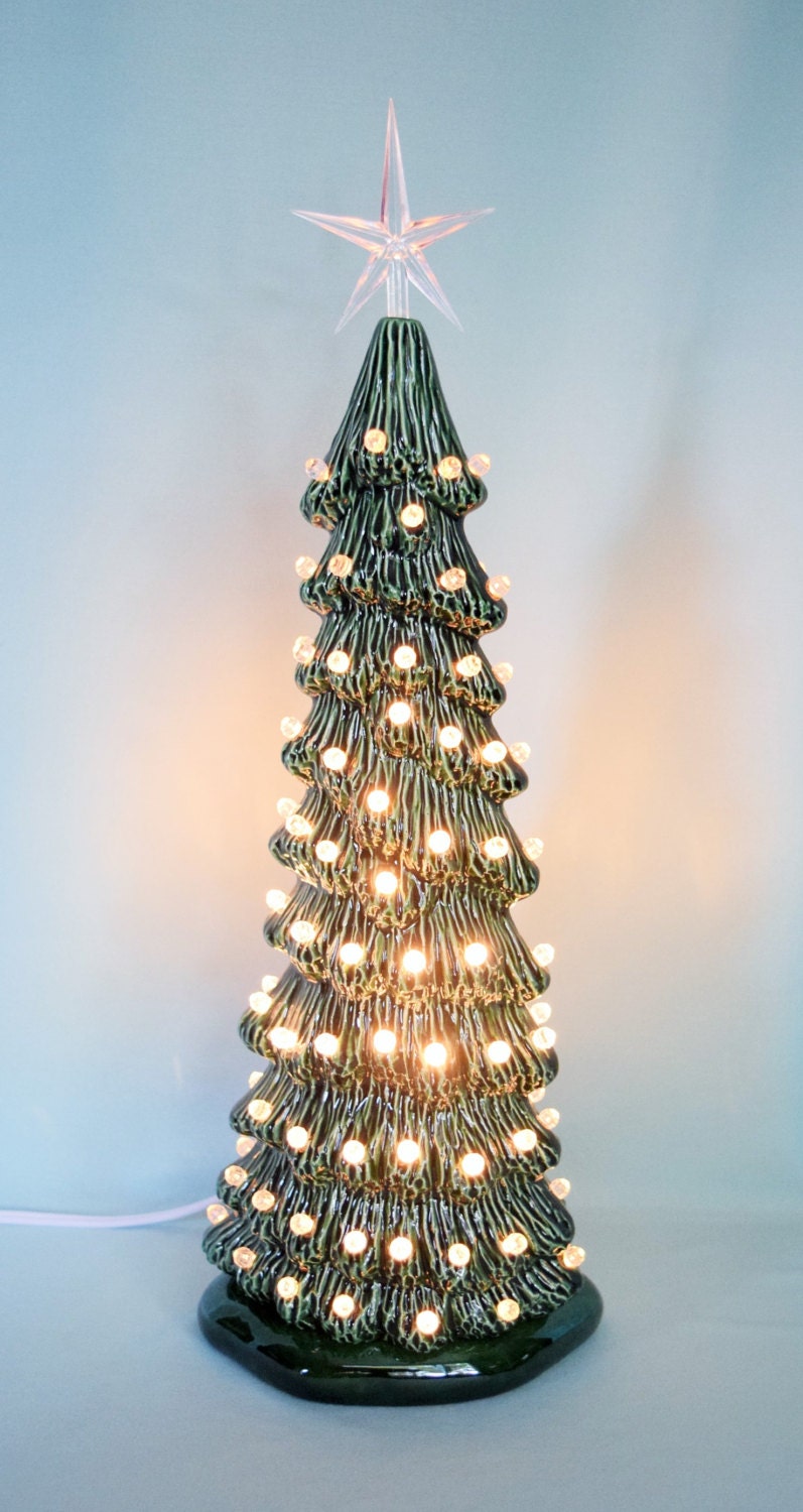 Vintage-Style Slim Green Lighted Christmas Tree Centerpiece - 13 Inch Tall Holiday Decoration