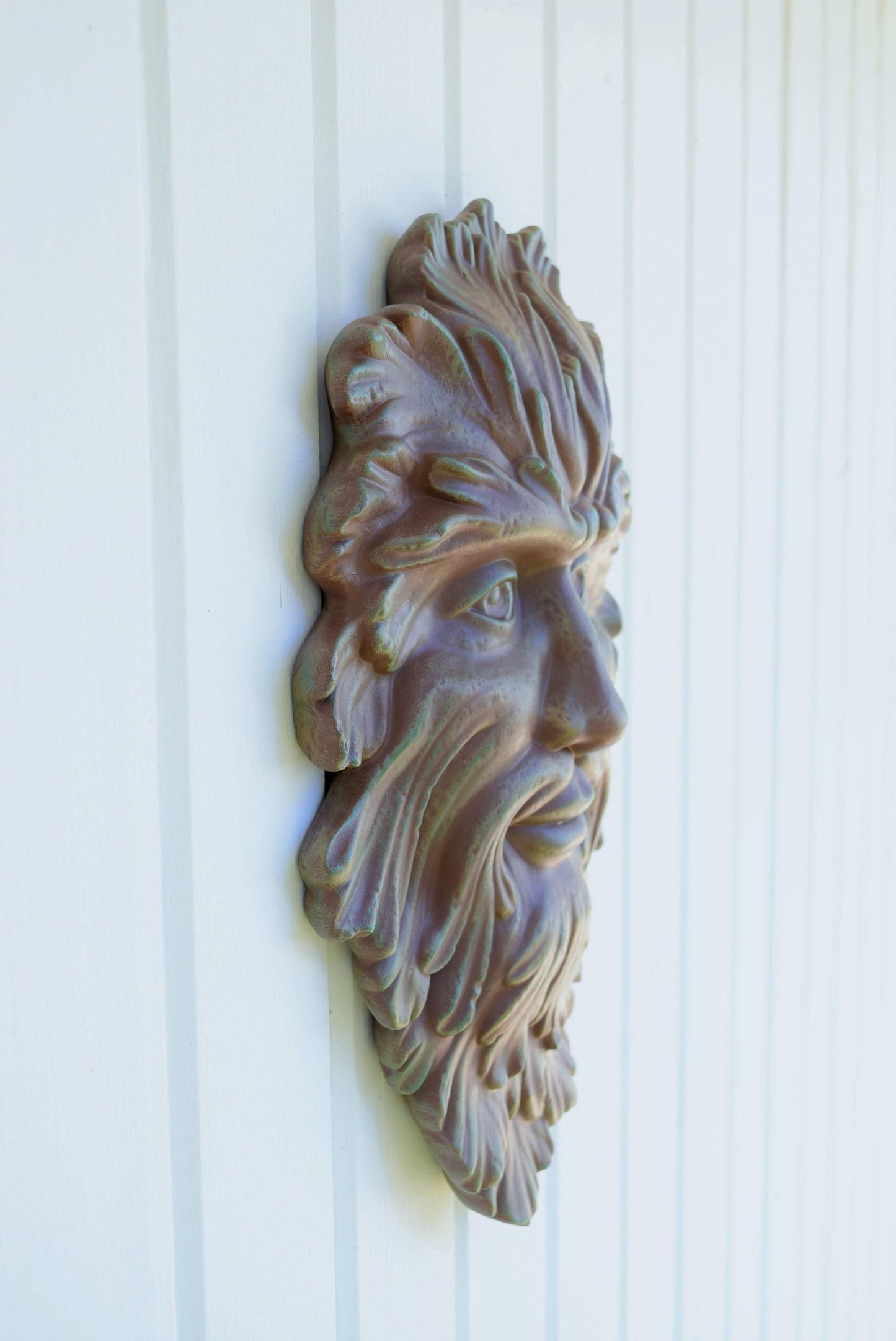 Ceramic Green Man Garden Plaque: Boho Summer Door Hanger, Patio Wall Art & Outdoor Fence Decor