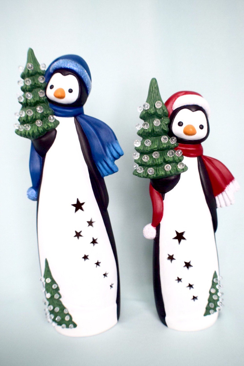 Ceramic Penguin Light - Winter Decor - Christmas Tree - 12.5 Inches Tall -  Penguin light - Christmas Penguin - Gift for mom - Cute