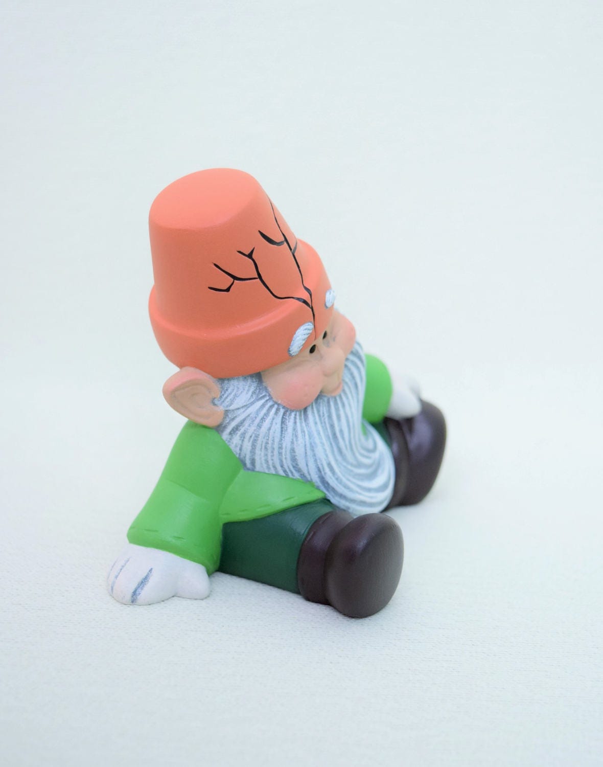 Garden Gnome - Garden Gnome - Yard Art - Gnome with a flower pot hat - Gift for Gardener - Ceramic Gnome - Gnome Figurine - Sitting Gnome