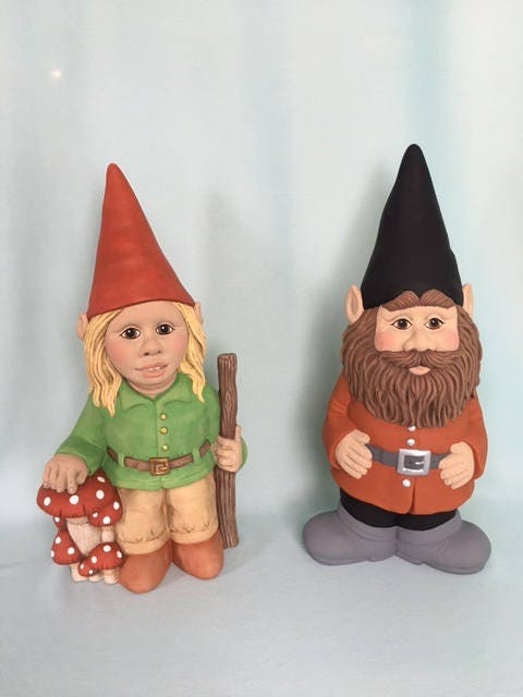 Whimsical Girl Garden Gnome: Handcrafted Yard Art with Braided Hair, Mushrooms & Fairy Door - Teresa's Ceramics