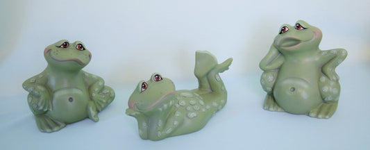 Ceramic Frogs - Set of 3 frogs  Yard Art - Spring Decor - Mothers Day Gift