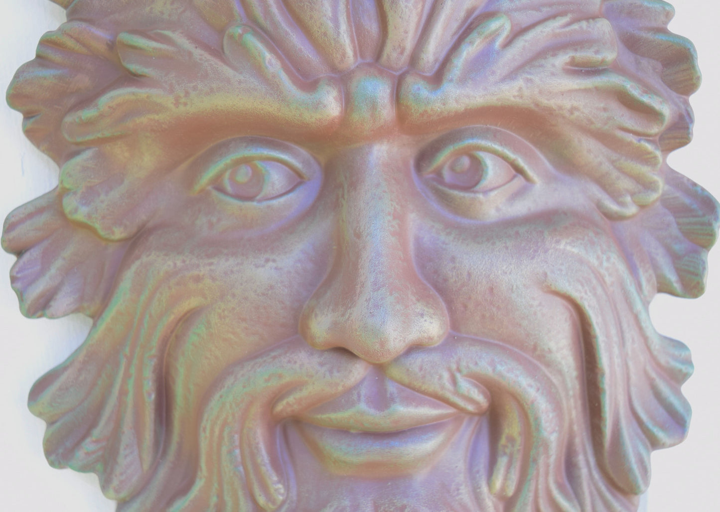 Ceramic Green Man Garden Plaque: Boho Summer Door Hanger, Patio Wall Art & Outdoor Fence Decor