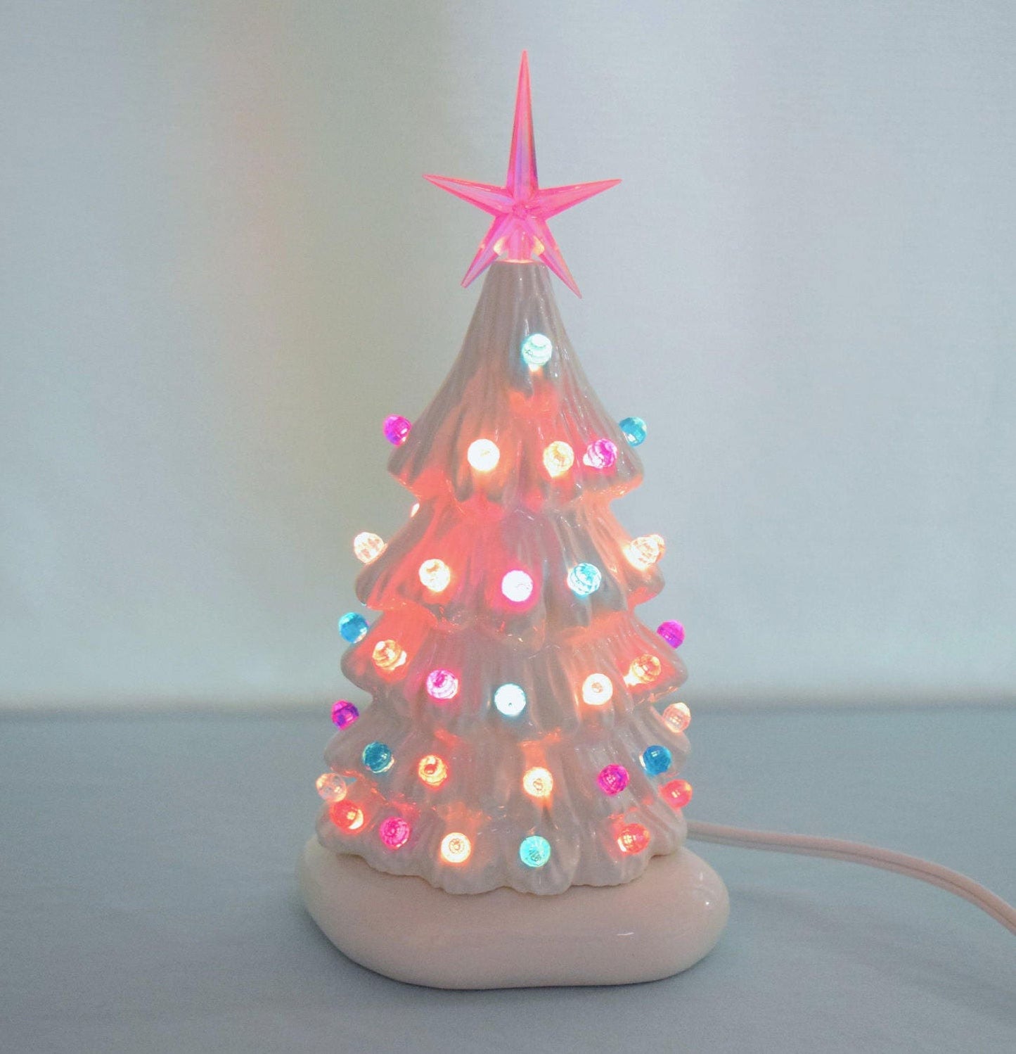 Two White Christmas Trees - Lighted Ceramic Christmas Tree - 2 Pastel Christmas trees - 5.75 inch Size XSmall - Gift for little girl