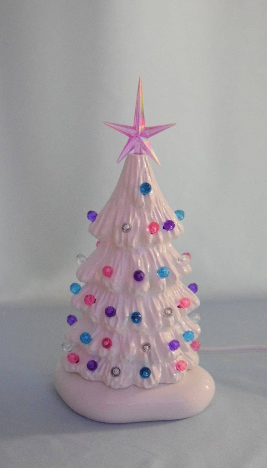 Two White Christmas Trees - Lighted Ceramic Christmas Tree - 2 Pastel Christmas trees - 5.75 inch Size XSmall - Gift for little girl