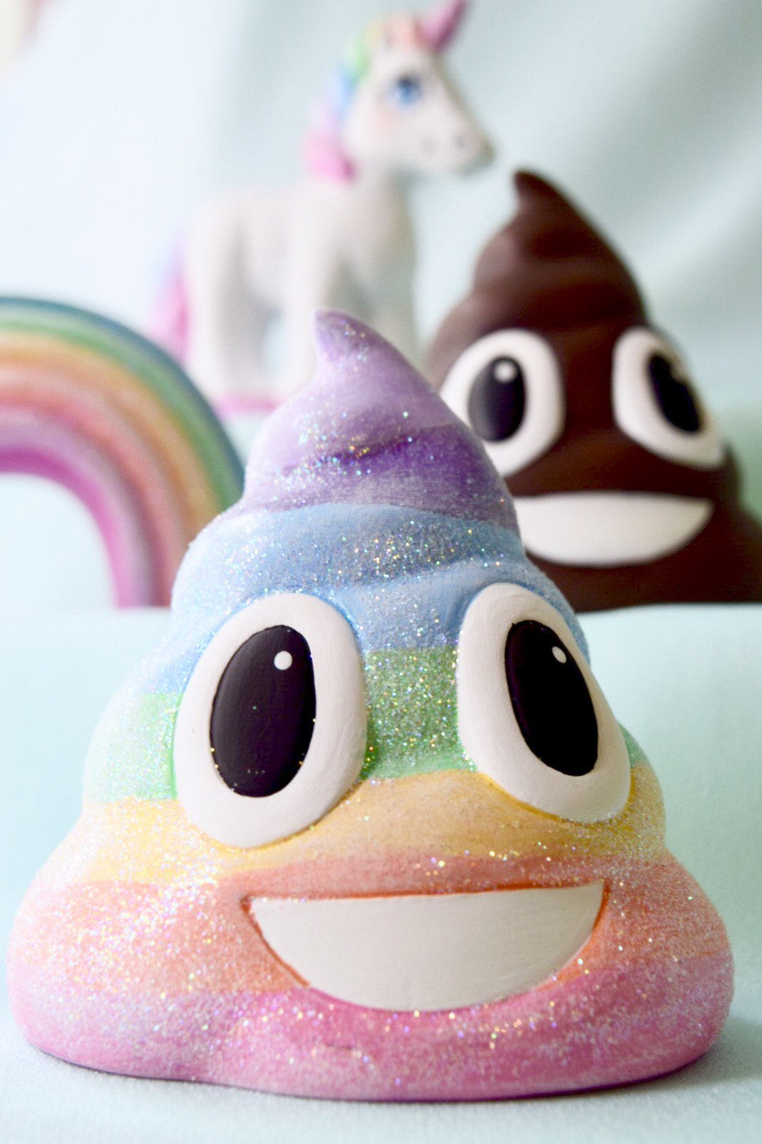 Ceramic Poop Emoji Decor: Funny Bathroom Gag Gift, Birthday Party Favor, Cake Topper, Sparkly Brown Decoration