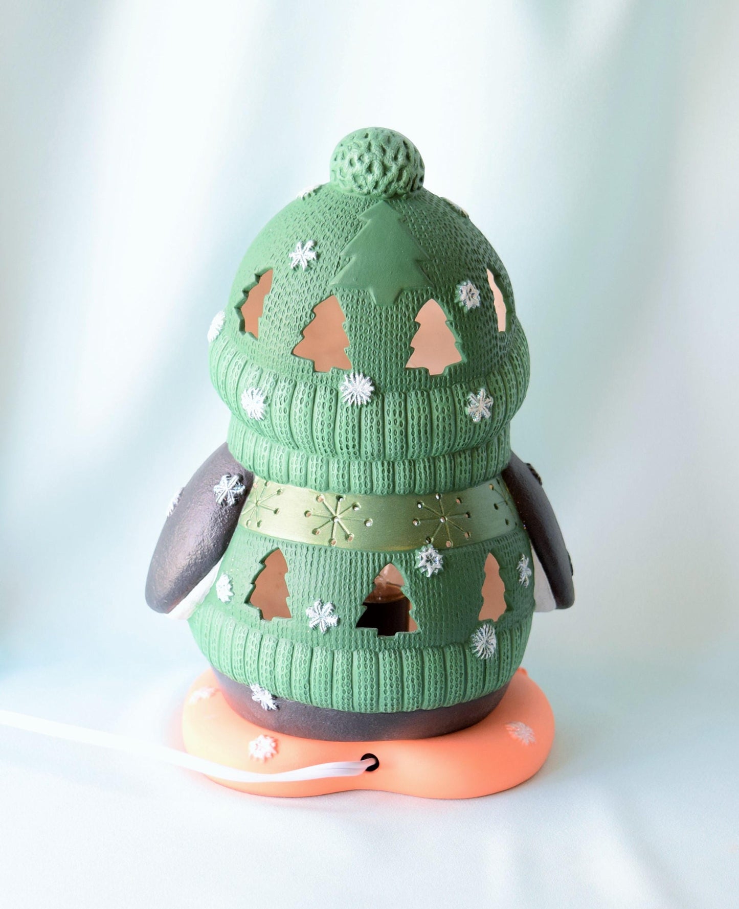 Ceramic Penguin Night Light: Green Sweater Christmas Centerpiece - Winter Decor Gift for Mom