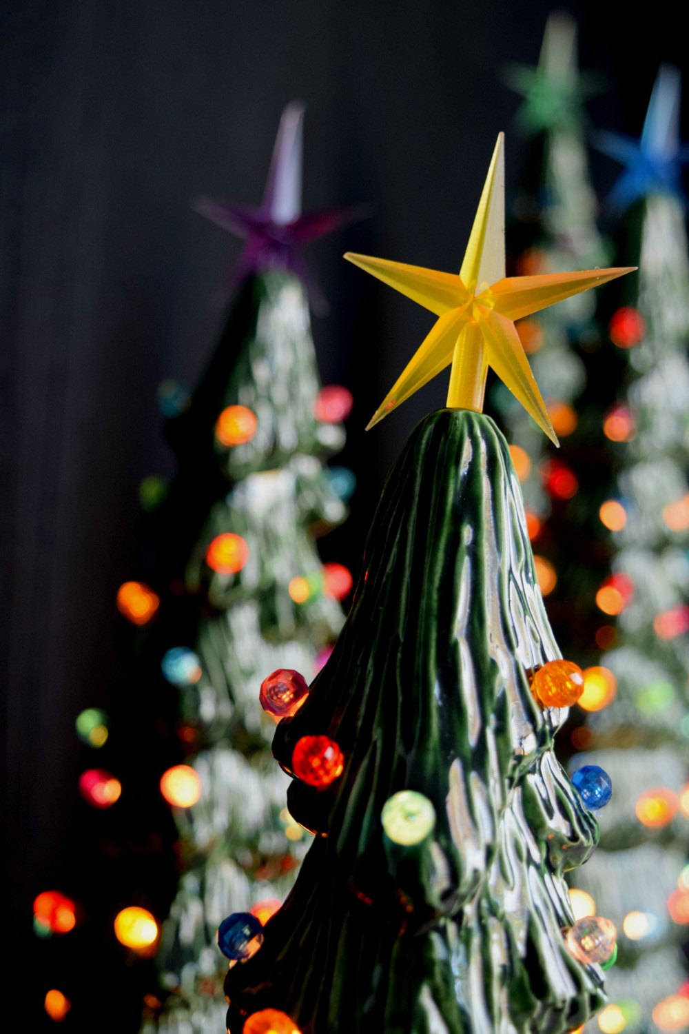Set of Ceramic Christmas trees - village trees - Holiday Centerpiece - Complete set of 5 - Tall Slim trees - Gift for Mom - Christmas decor - Teresa's Ceramics