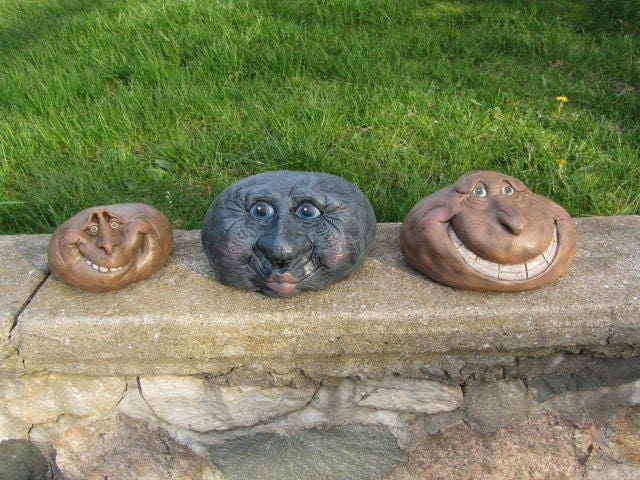 Beady the Rock: Whimsical Garden Decor | Unique Yard Art with Smirking Face | Cute Outdoor Housewarming Gift