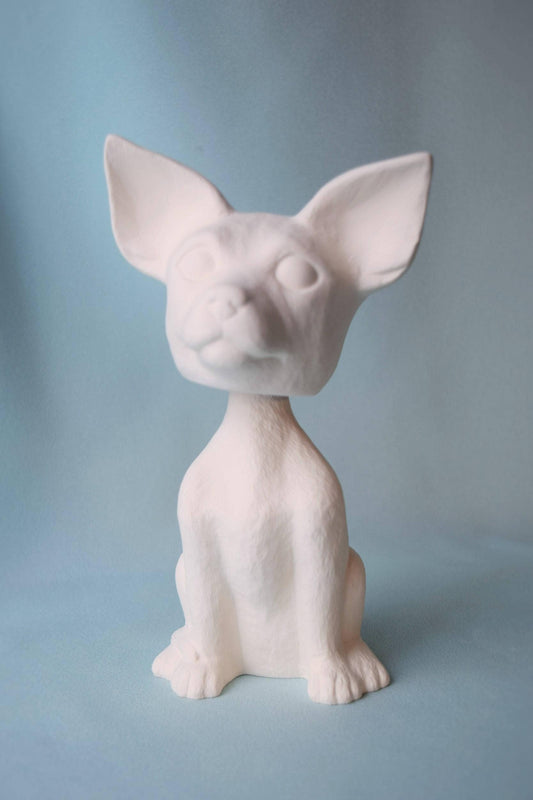 Ceramic Bisque - Ready to Paint Bobble Head Chihuahua - Chihuahua decor - Gift For kids -Kids Project - DIY Project - Paint it yourself - Teresa's Ceramics