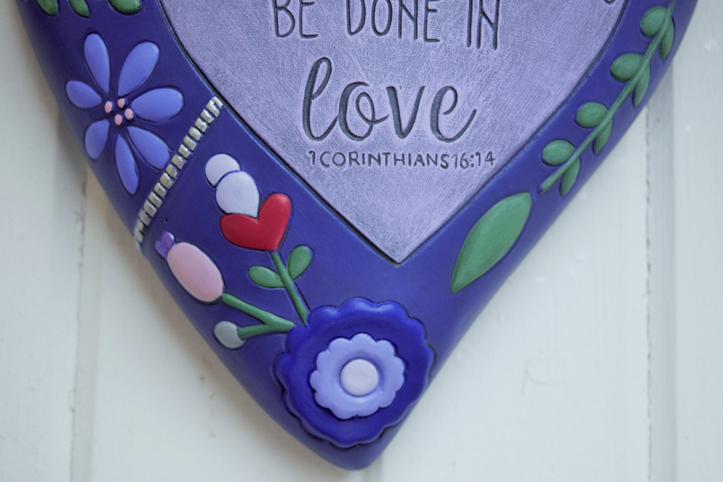 Floral Ceramic Heart Plaque: Valentine's Day Religious Wall Art, Biblical Decor, Spiritual Gift