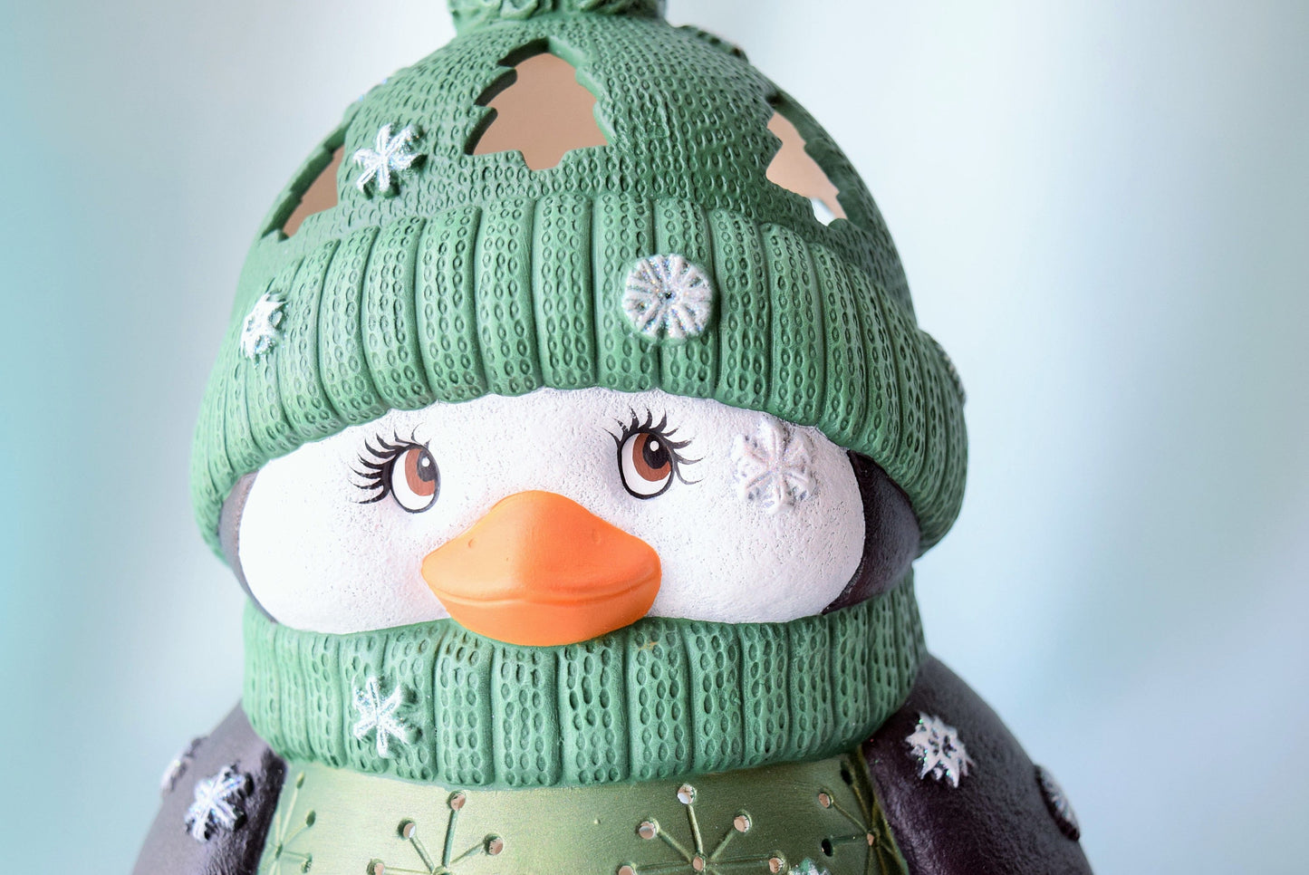 Ceramic Penguin Night Light: Green Sweater Christmas Centerpiece - Winter Decor Gift for Mom