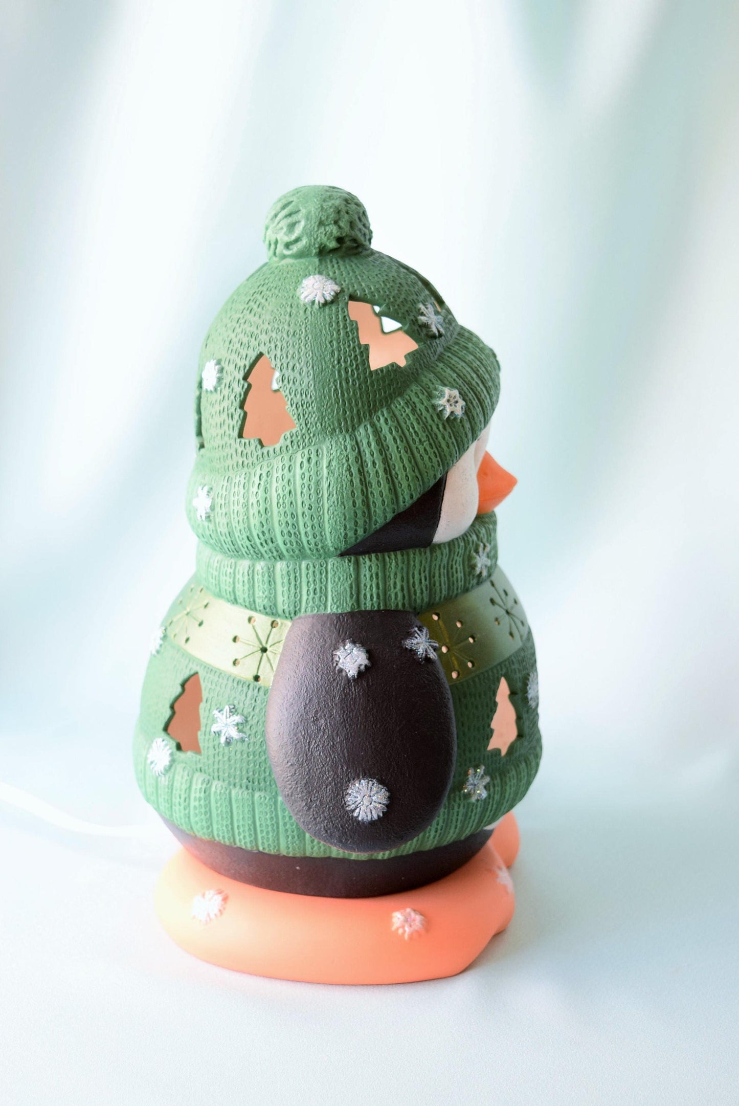 Ceramic Penguin Night Light: Green Sweater Christmas Centerpiece - Winter Decor Gift for Mom