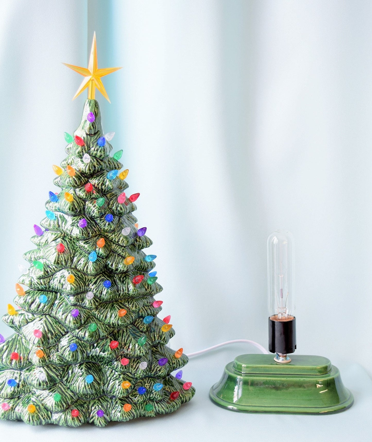 Extra Large Slim Ceramic Lighted Christmas Tree Windowsill Centerpiece - Vintage Inspired Holiday Decor