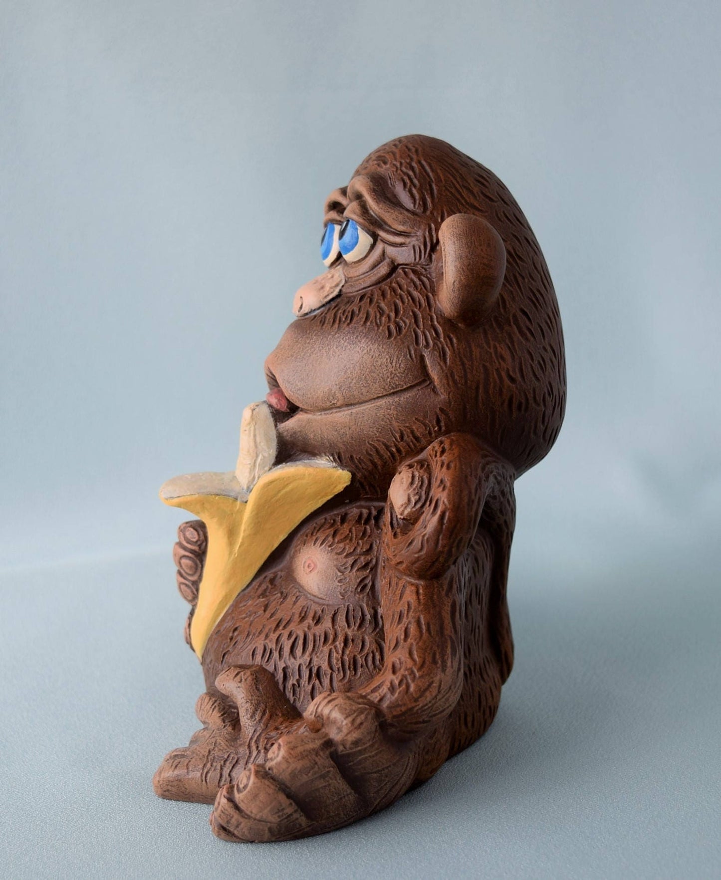 Ceramic Monkey Sculpture with Banana: Jungle Nursery Decor, Baby Shower Gift, Centerpiece & Miniature Art