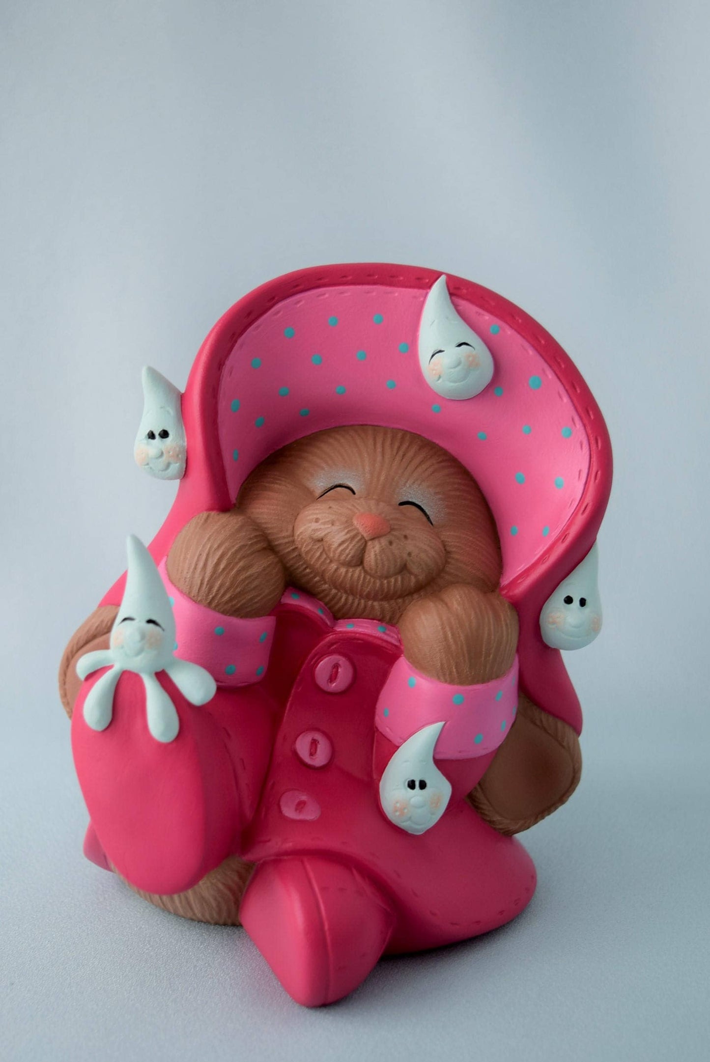 Pink Ceramic Raincoat Bunny | Baby Shower Gift Idea | Garden and Yard Art | Nursery Decor | Baby Shower Decor | Miniature Nursery