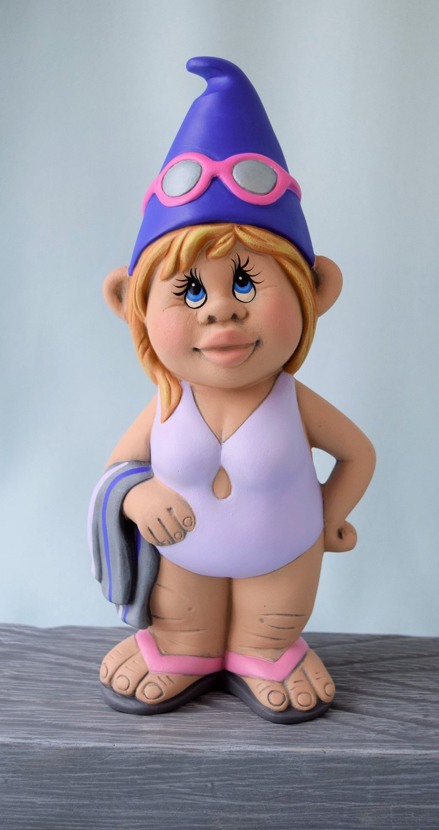 Valentine's Day Garden Gnome: Ceramic Lady Statue in Tropical Bathing Suit for Backyard, Beach, or Lake Decor