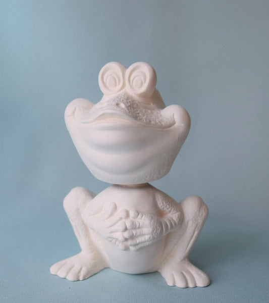 Ceramic Bisque Bobble Head Frog - Ceramic Frog - DIY Ceramics - Kids Projects, Ready to Paint Ceramics - Valentines gift - Paint it yourself - Teresa's Ceramics