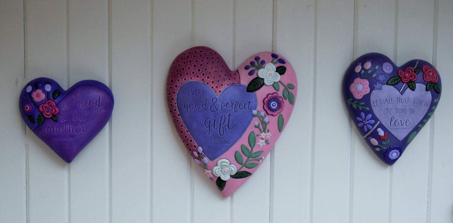 Floral Ceramic Heart Plaque: Valentine's Day Religious Wall Art, Biblical Decor, Spiritual Gift - Teresa's Ceramics