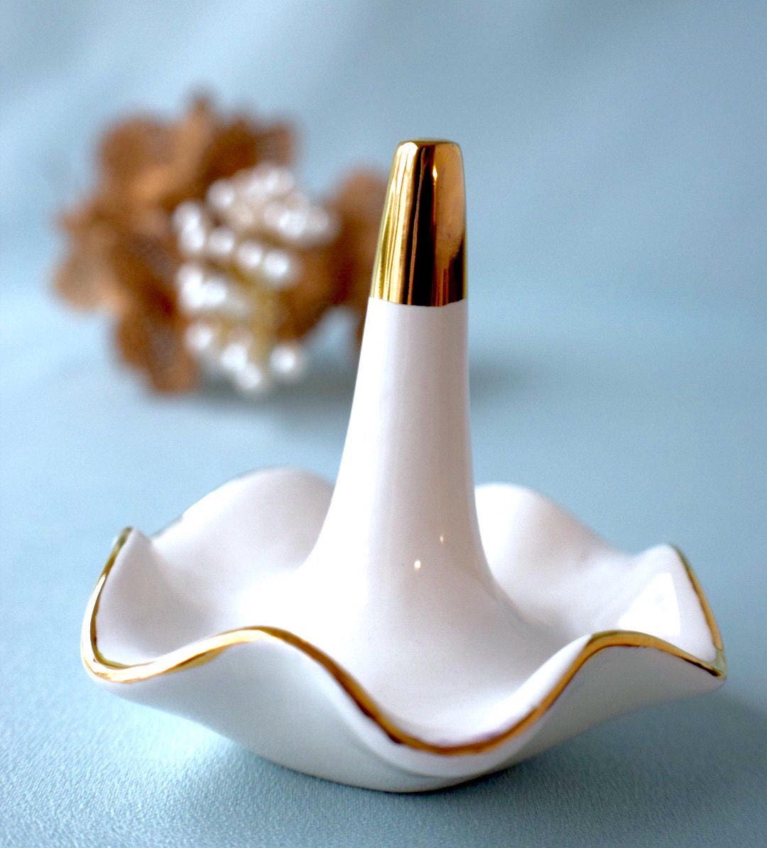 Bridal - Gold - Ring Dish - Maid of Honor - Vintage - Ceramic - Pottery - Wedding Gift - Bridesmaid - Favor - Country Wedding - Classic
