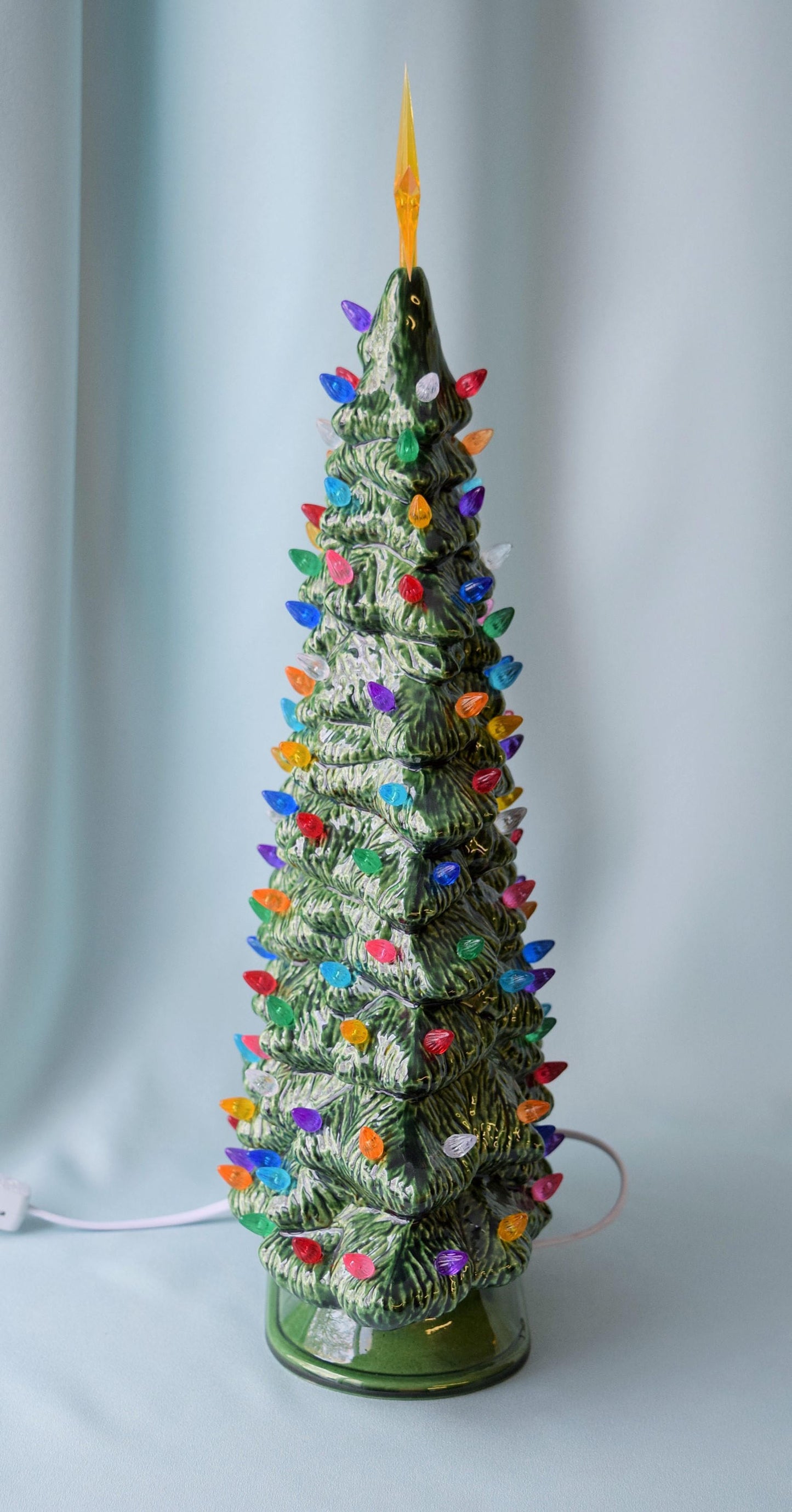 Extra Large Slim Ceramic Lighted Christmas Tree Windowsill Centerpiece - Vintage Inspired Holiday Decor