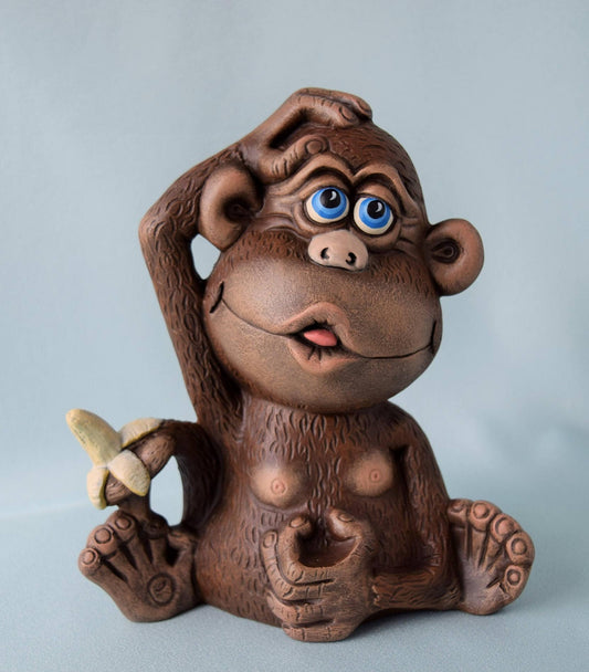 Ceramic Monkey Figurine: Nursery Decor, Baby Shower Gift, Jungle Animal Sculpture for Kids' Room - Teresa's Ceramics