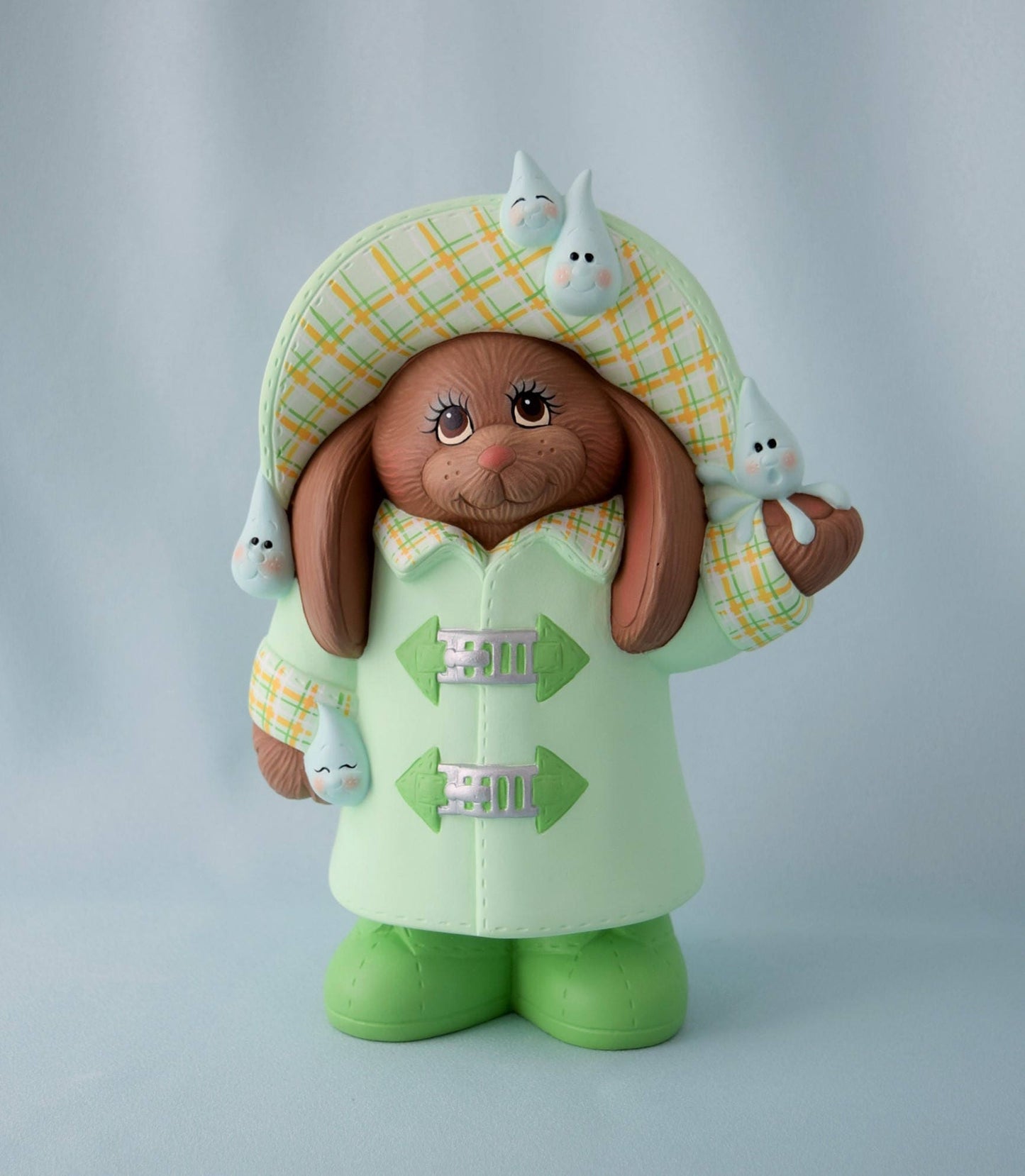 Ready to Paint Rain Coat Bunny - Do it Yourself Ceramics - Bisque Easter Rabbit - Papa Puddle Bunny