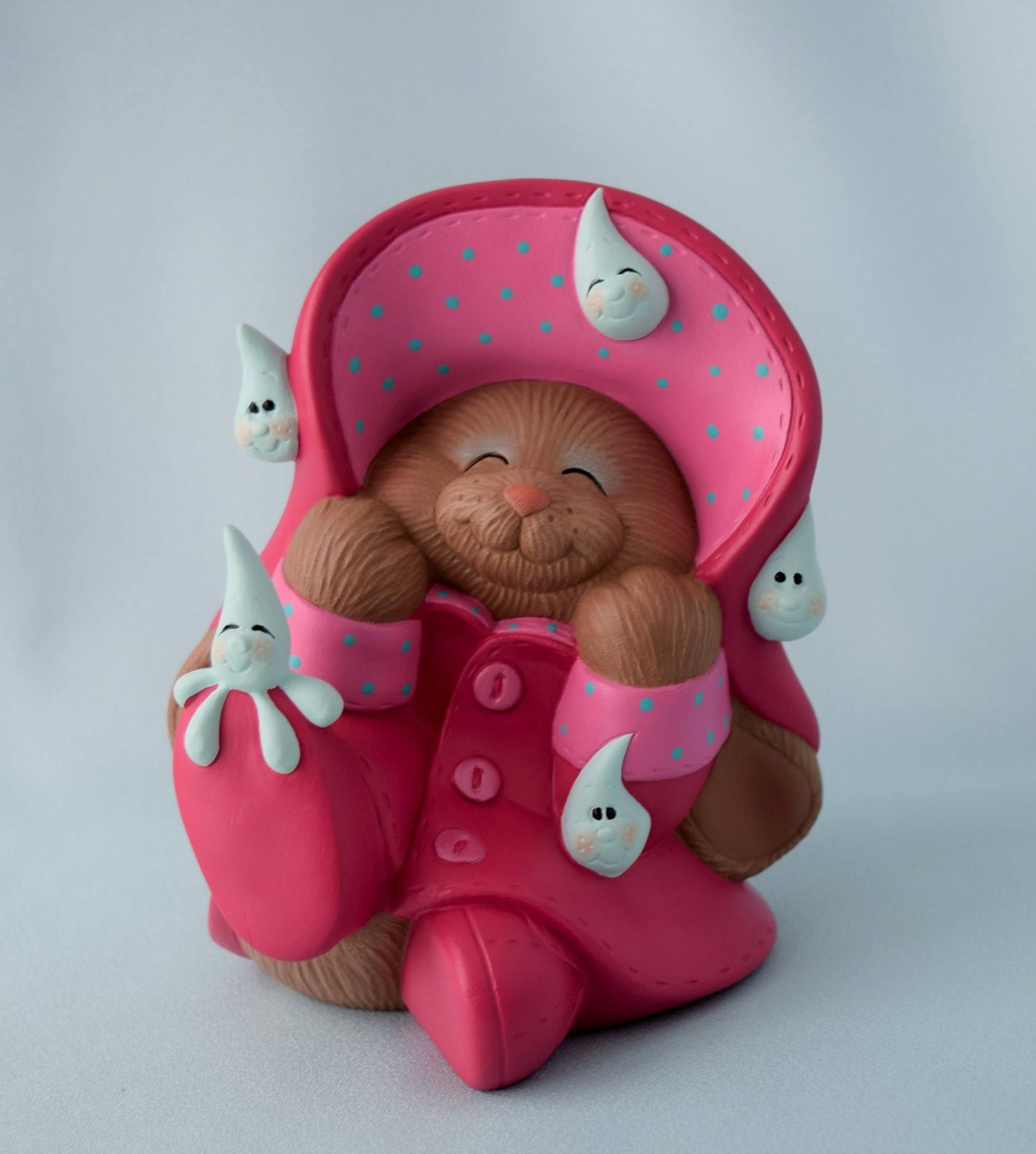 Pink Ceramic Raincoat Bunny | Baby Shower Gift Idea | Garden and Yard Art | Nursery Decor | Baby Shower Decor | Miniature Nursery