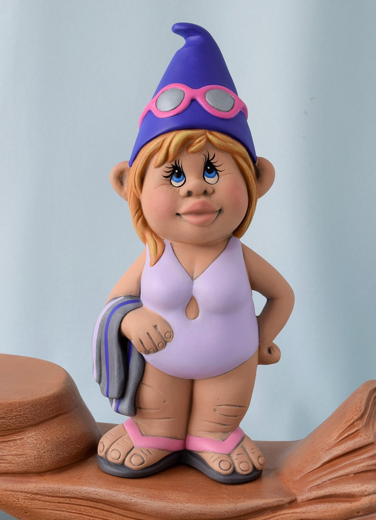 Valentine's Day Garden Gnome: Ceramic Lady Statue in Tropical Bathing Suit for Backyard, Beach, or Lake Decor