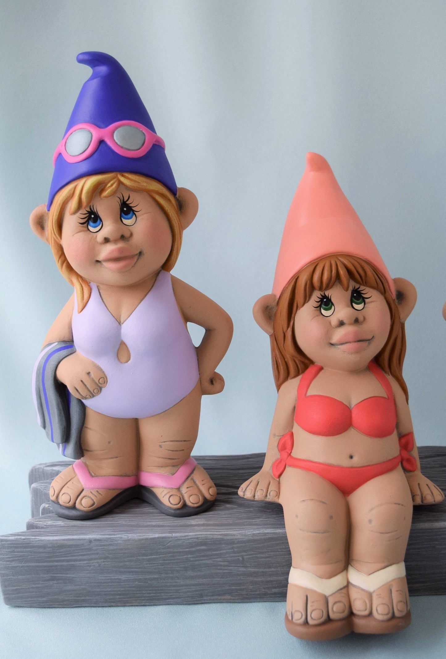 Valentine's Day Garden Gnome: Ceramic Lady Statue in Tropical Bathing Suit for Backyard, Beach, or Lake Decor