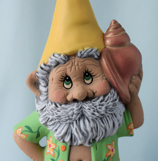 Gnome Statue - Gnome holding a seashell - Beach gnome - Tropical gnome - Flip Flop gnome - Tropical gnome - Summer gnome - Hawaiian gnome