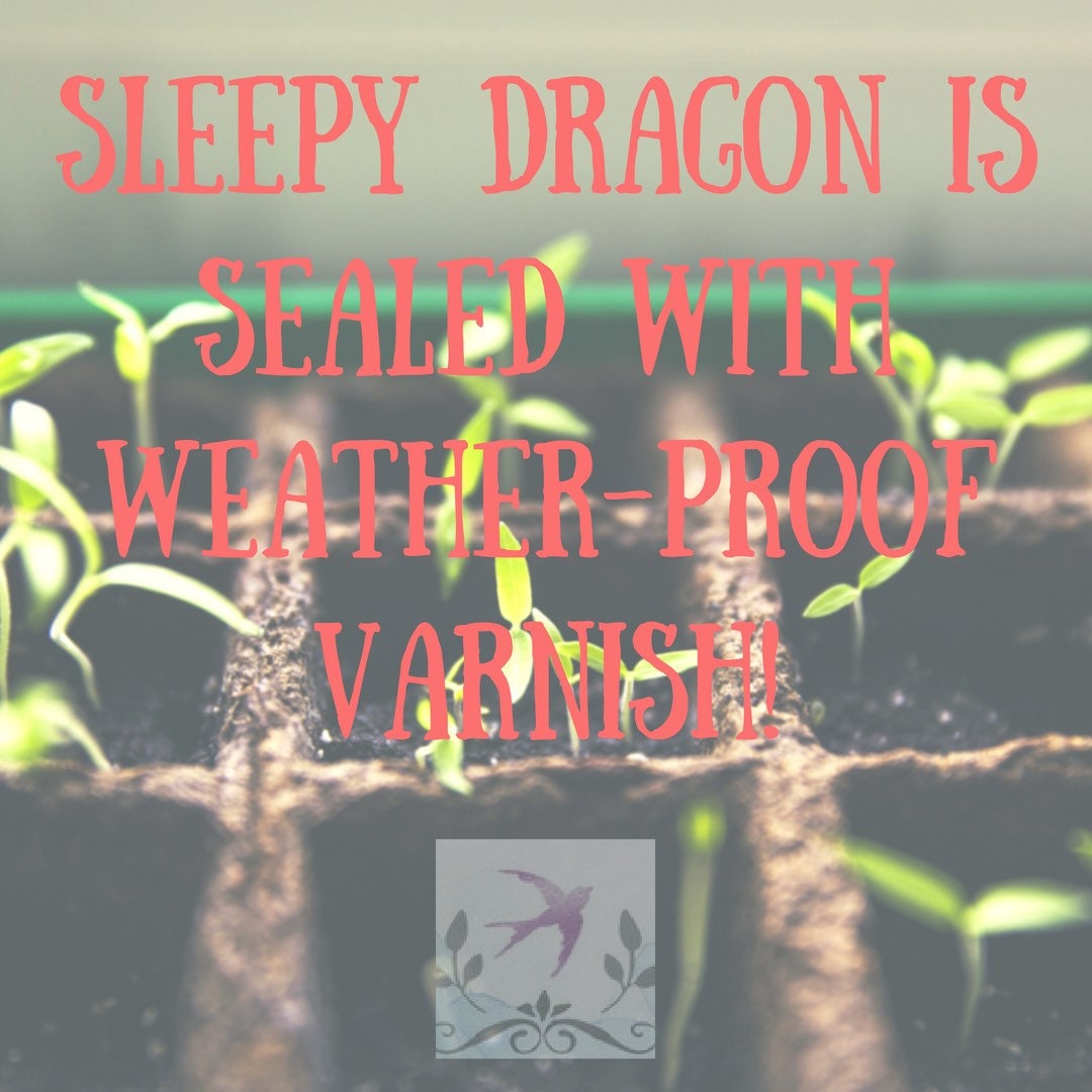 Sleeping Ceramic Garden Dragon | Garden Protector Dragon | Yard Art Dragon Statue | Cute Green Fantasy Dragon