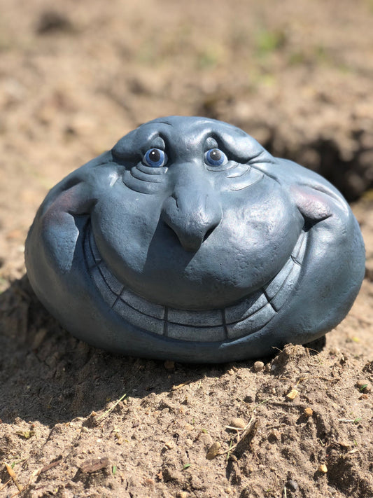 Garden Art - Garden Decor - Sculpture - Yard Art - Rock Face - Ceramic Rock - Gardener Gift - Grinning face - Gift for Mom - Teresa's Ceramics