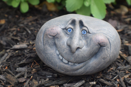 Beady the Rock: Whimsical Garden Decor | Unique Yard Art with Smirking Face | Cute Outdoor Housewarming Gift - Teresa's Ceramics