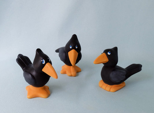Ceramic Crows - Halloween Decorations - Set of Three Crows - Autumn Decor - Black Birds - Bird Decor - Halloween Bird - Raven