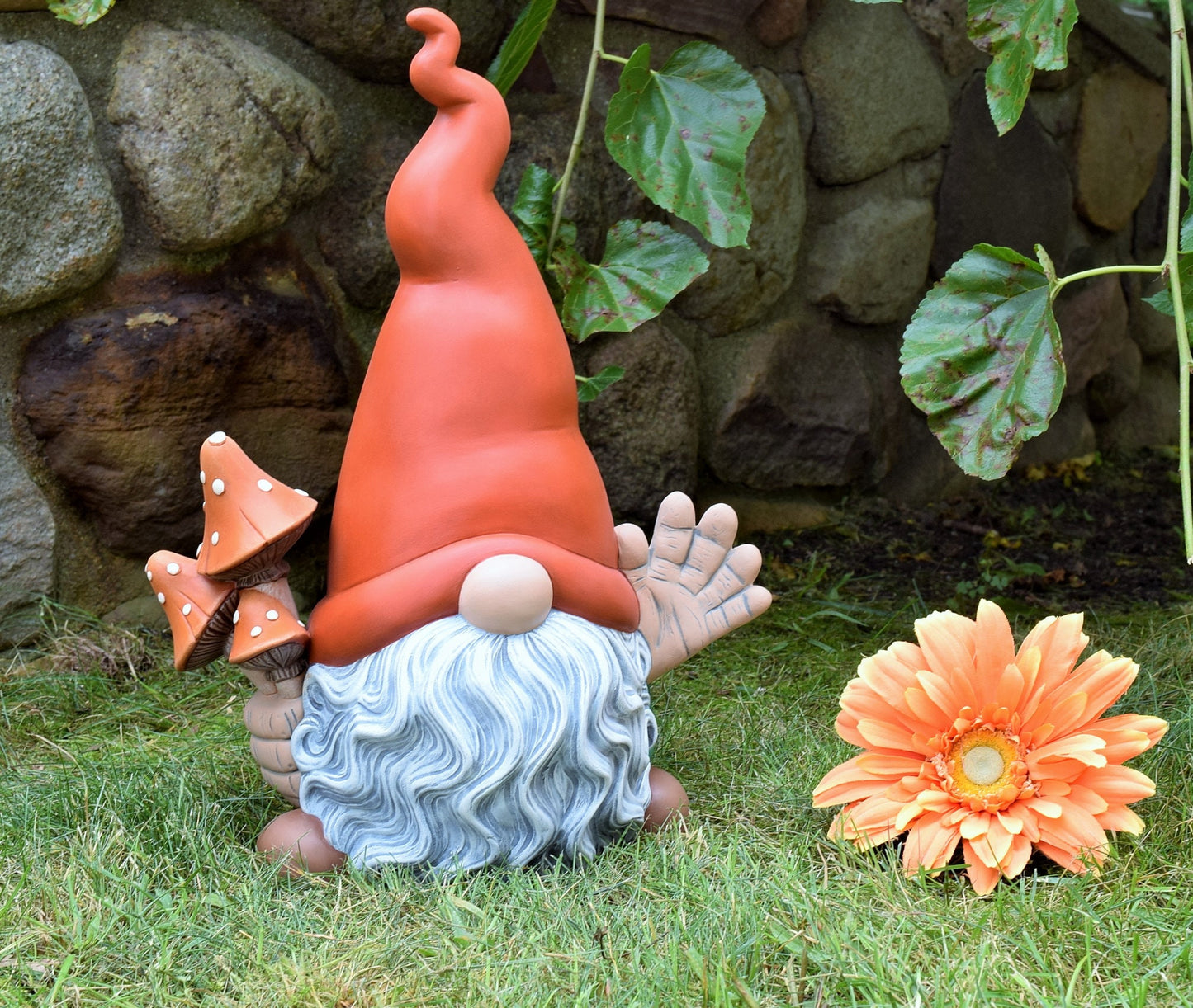 Garden Gnome | Gnome holding mushrooms | Gnome Statue | Outdoor Gnome | Yard Art | Backyard Decor |Gardeners Gift