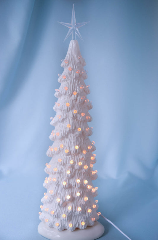 2 - Ceramic White Christmas Trees -13 inches tall - Slim Style | Ceramic Lights - Teresa's Ceramics