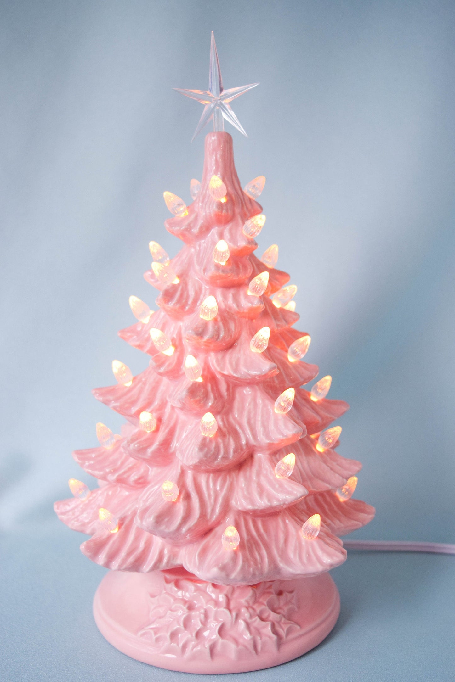 Retro Pink Ceramic Christmas Tree - 11 Inch Tabletop Holiday Decor, Nostalgic Vintage Mini Light-Up Ornament